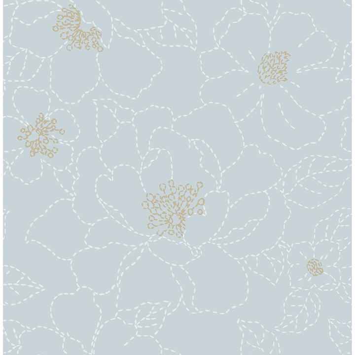 gardena-sky-blue-embroidered-floral-wallpaper-york-wallcoverings-4122-27011 - York Wallcoverings Wallpaper