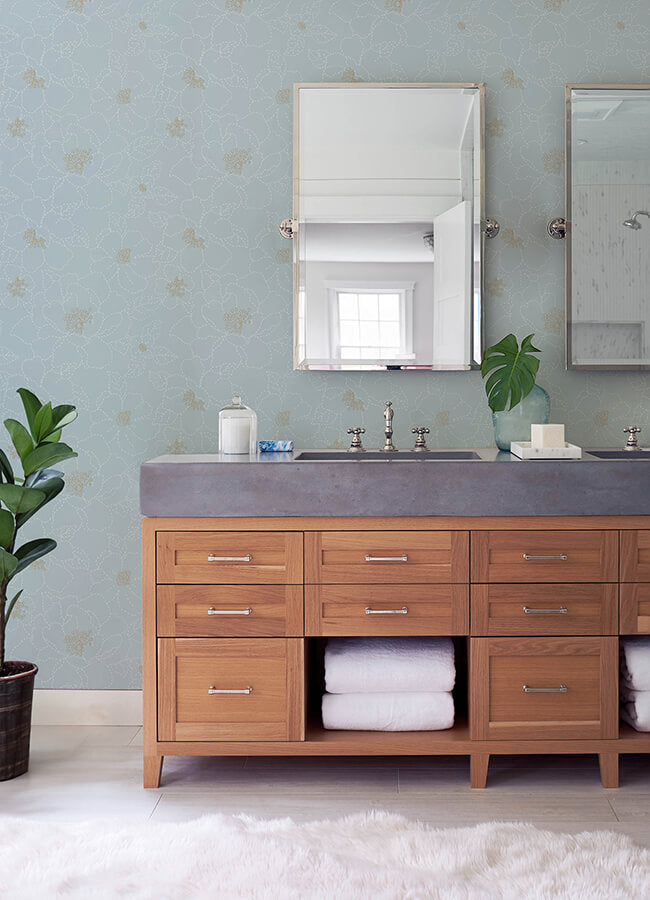 gardena-sky-blue-embroidered-floral-wallpaper-york-wallcoverings-4122-27011 - York Wallcoverings Wallpaper