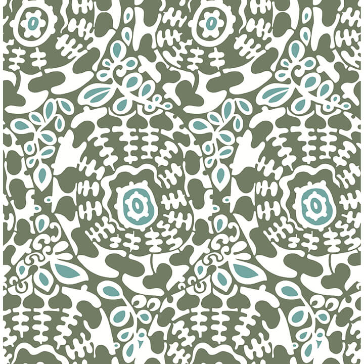 divine-green-abstract-medallion-wallpaper-york-wallcoverings-4122-27040 - York Wallcoverings Wallpaper