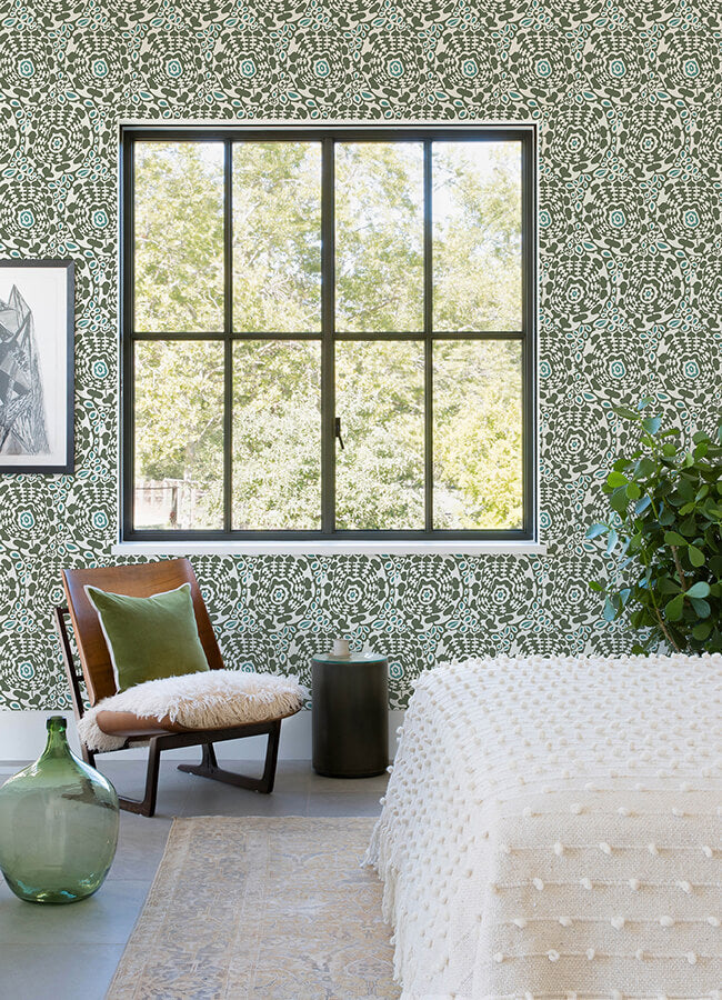divine-green-abstract-medallion-wallpaper-york-wallcoverings-4122-27040 - York Wallcoverings Wallpaper