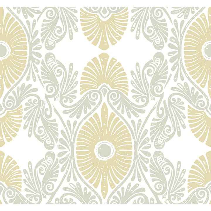 Villa Light Yellow Embellished Ogee Wallpaper - York Wallcoverings - 4122-72400