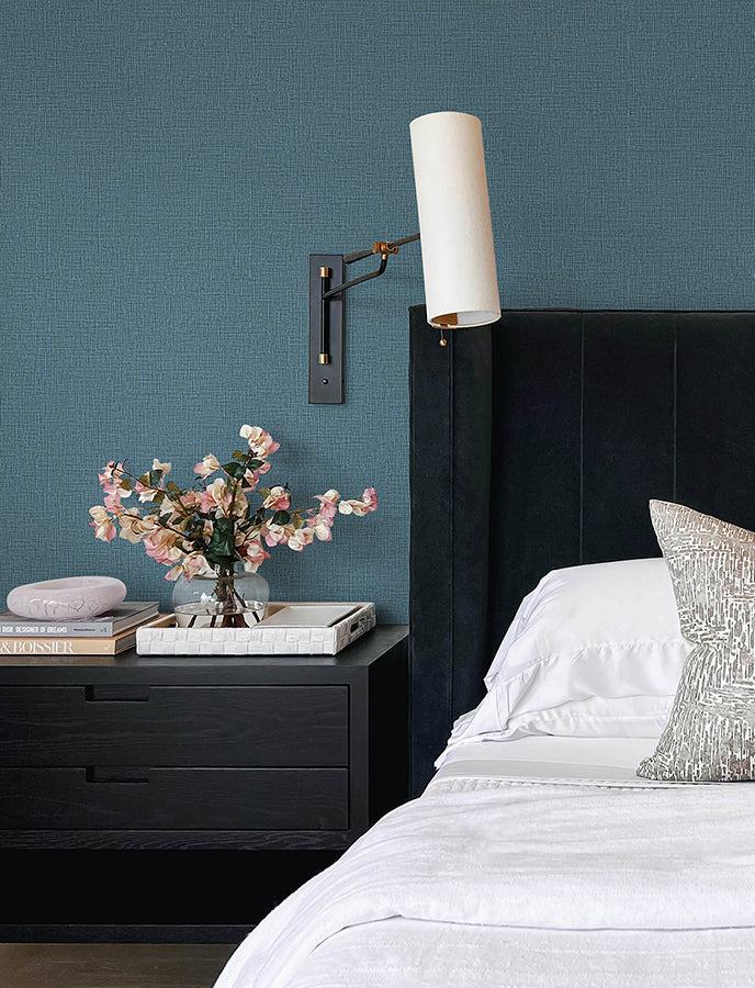 eagen-blue-linen-weave-wallpaper-york-wallcoverings-4144-9174 - York Wallcoverings Wallpaper