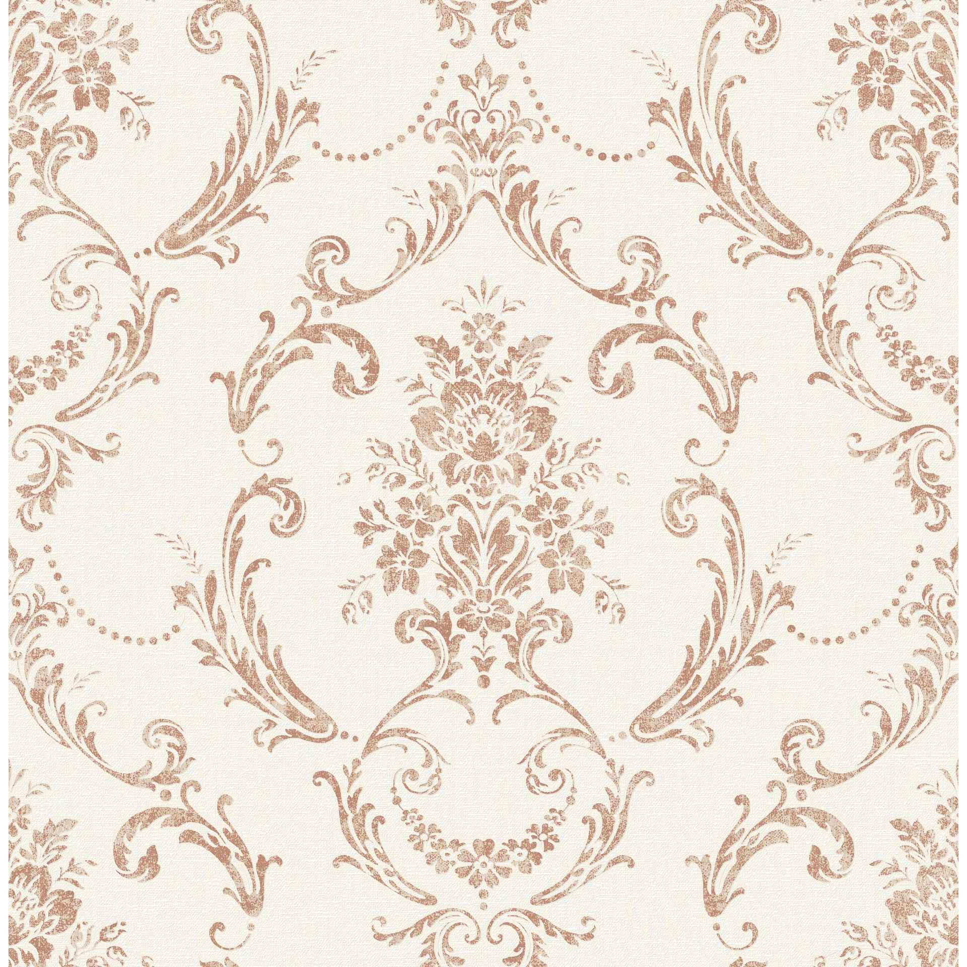Glenda Copper Floral Damask Wallpaper - York Wallcoverings - 4157-25041
