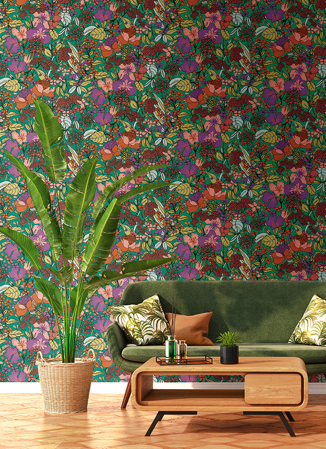 zetta-multicolor-floral-riot-wallpaper-york-wallcoverings-as377561 - York Wallcoverings Wallpaper