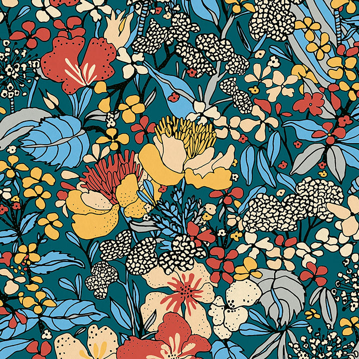 zetta-blue-floral-riot-wallpaper-york-wallcoverings-as377564 - York Wallcoverings Wallpaper