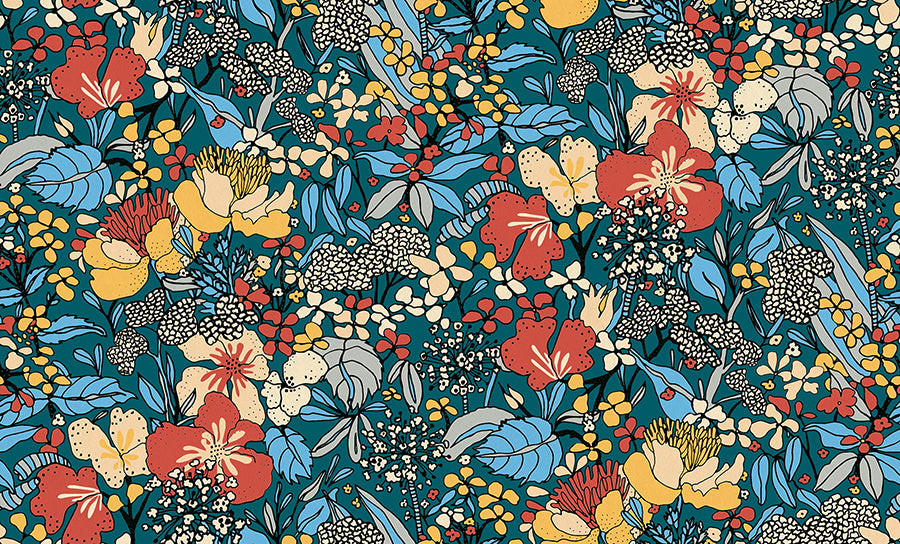 zetta-blue-floral-riot-wallpaper-york-wallcoverings-as377564 - York Wallcoverings Wallpaper