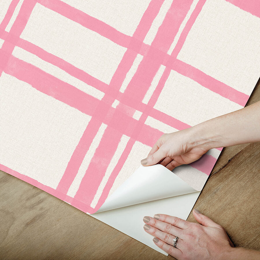 plaid-think-pink-geometric-peel-and-stick-wallpaper-york-wallcoverings-pp4706 - York Wallcoverings Wallpaper