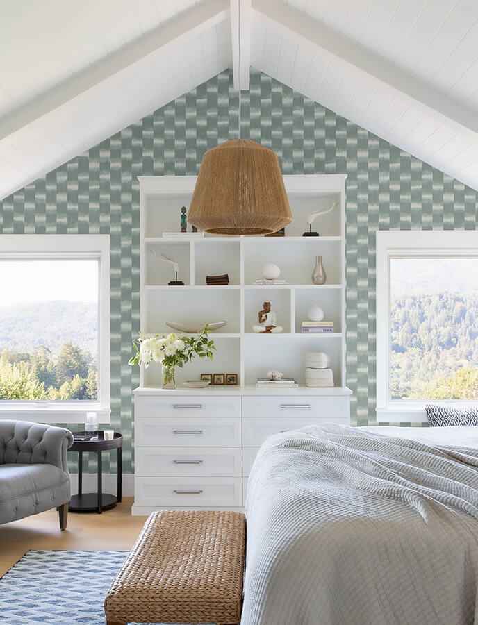 baldwin-teal-shibori-stripe-wallpaper-york-wallcoverings-4141-27116 - York Wallcoverings Wallpaper