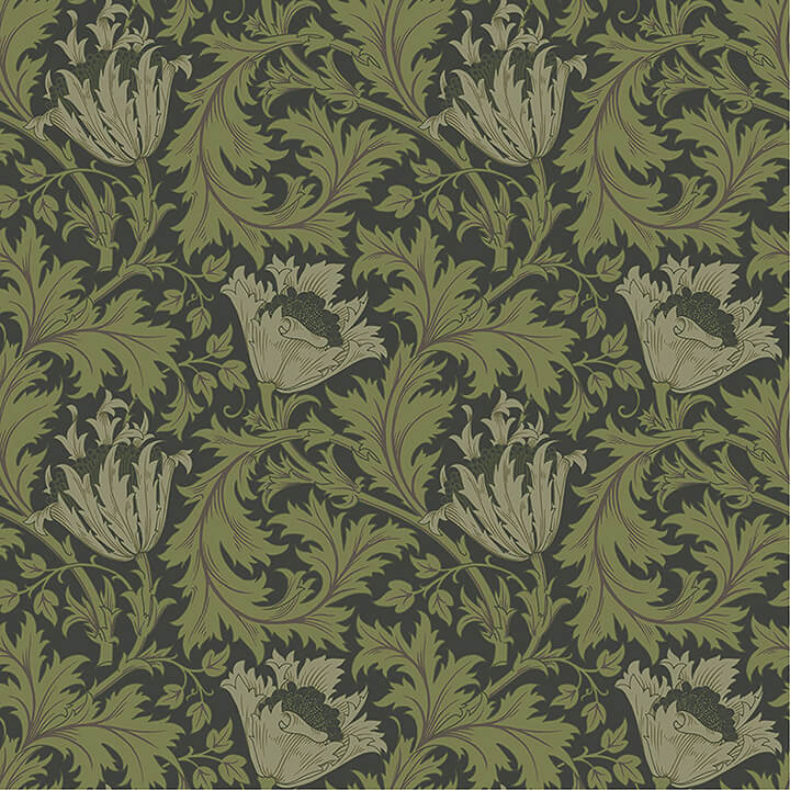 Anemone Dark Green Floral Trail Wallpaper - York Wallcoverings - 4153-82005