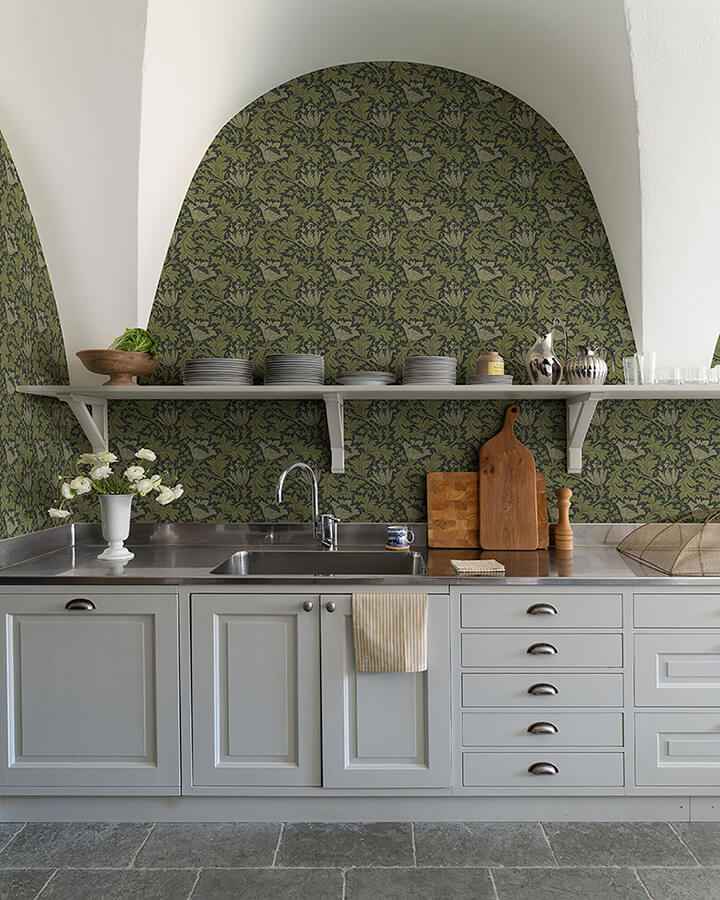 Anemone Dark Green Floral Trail Wallpaper - York Wallcoverings - 4153-82005 - York Wallcoverings Wallpaper