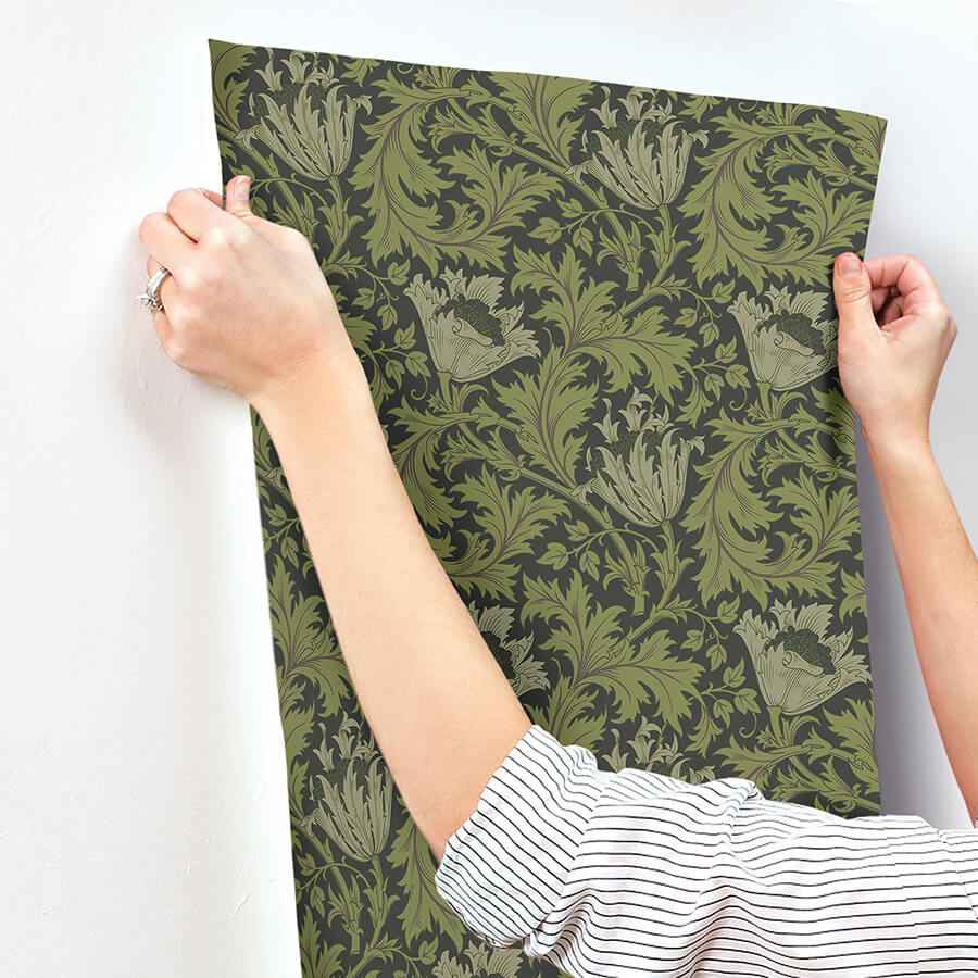Anemone Dark Green Floral Trail Wallpaper - York Wallcoverings - 4153-82005 - York Wallcoverings Wallpaper
