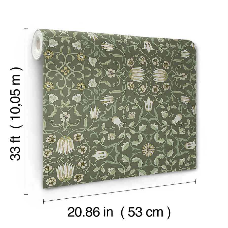 No 1 Holland Park Green Floral Wallpaper - York Wallcoverings - 4153-82008 - York Wallcoverings Wallpaper