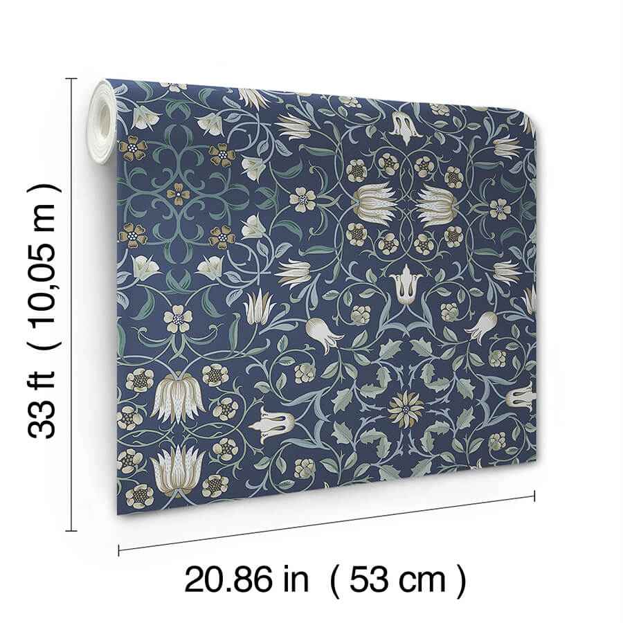 No 1 Holland Park Blue Floral Wallpaper - York Wallcoverings - 4153-82009 - York Wallcoverings Wallpaper
