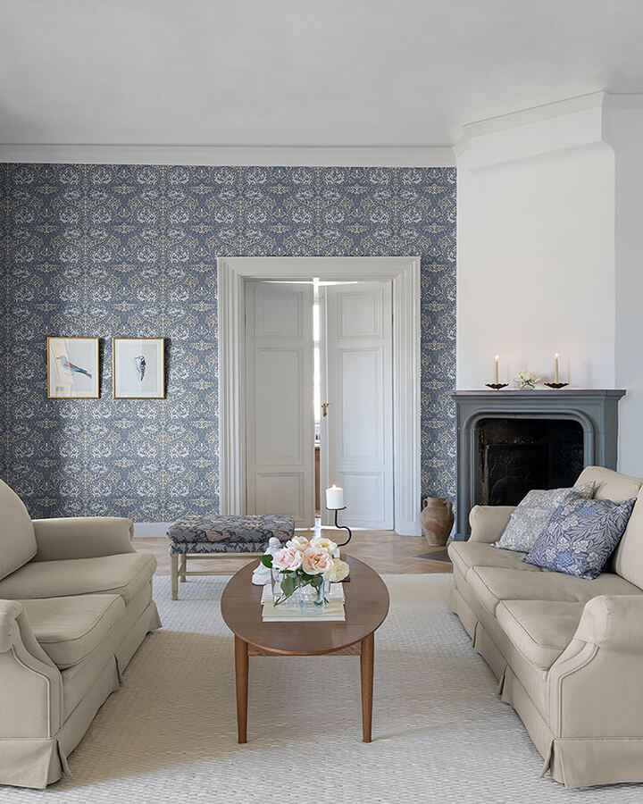 African Marigold Blue Floral Wallpaper - York Wallcoverings - 4153-82024 - York Wallcoverings Wallpaper