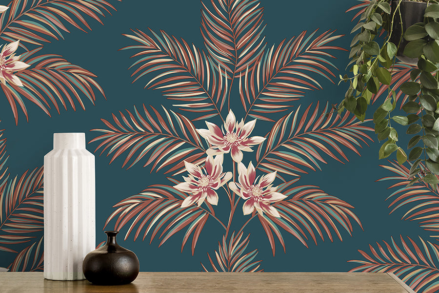 bali-teal-palm-wallpaper-york-wallcoverings-fd43280 - York Wallcoverings Wallpaper