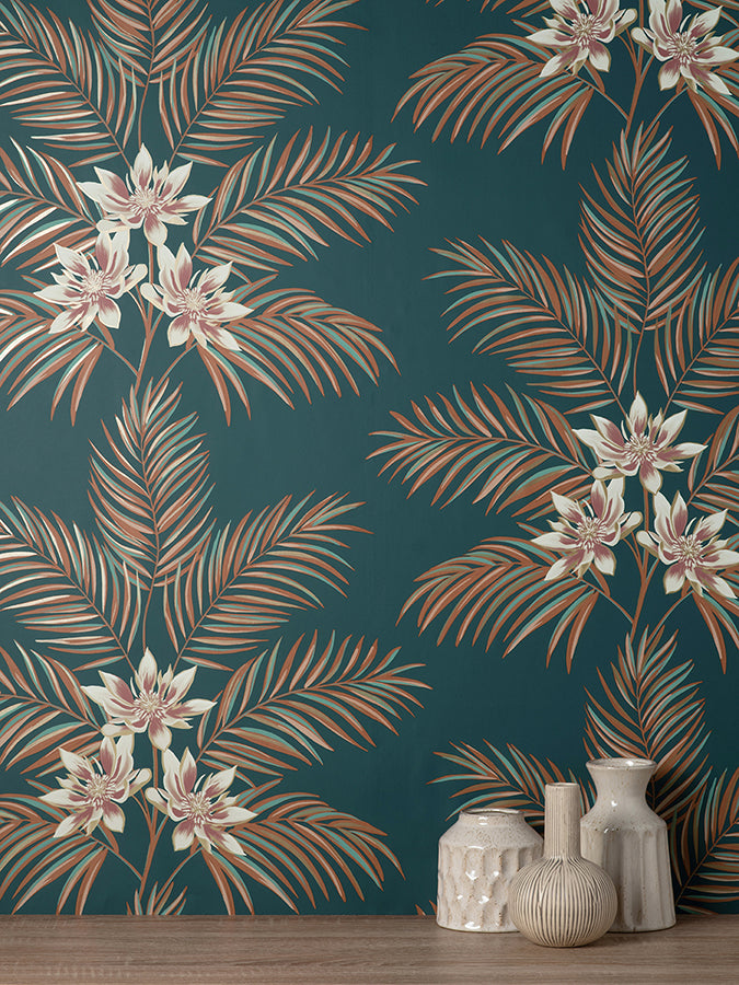 bali-teal-palm-wallpaper-york-wallcoverings-fd43280 - York Wallcoverings Wallpaper