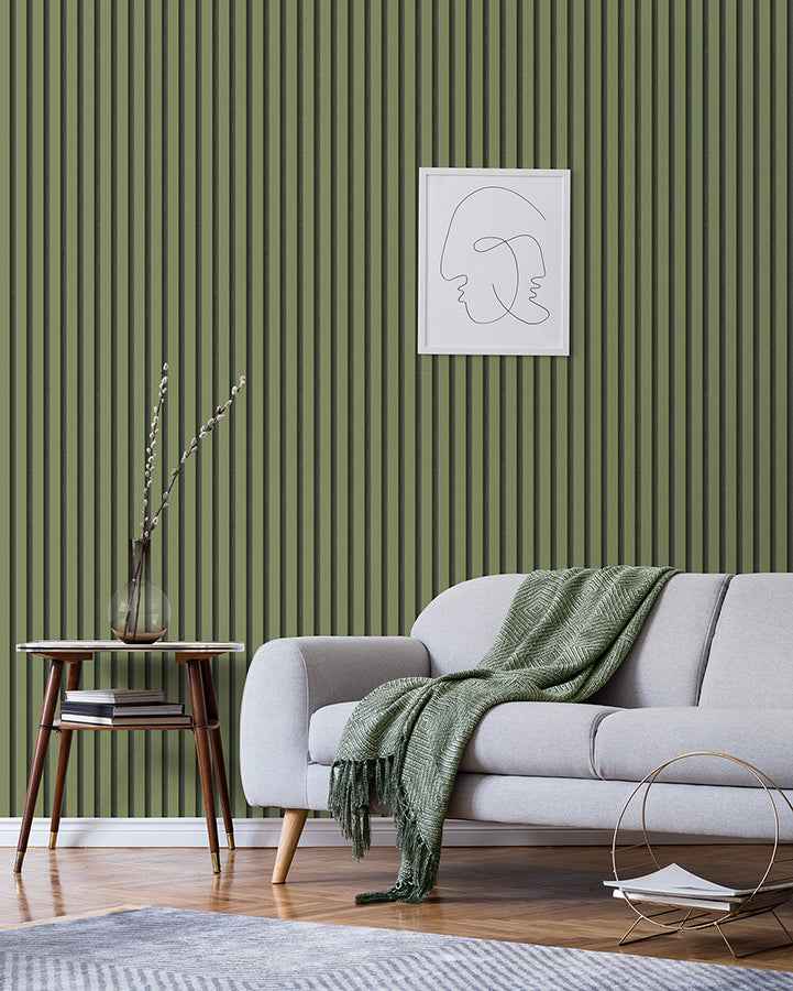 Reggie Olive Vertical Slats Wallpaper - York Wallcoverings - FD43289 - York Wallcoverings Wallpaper