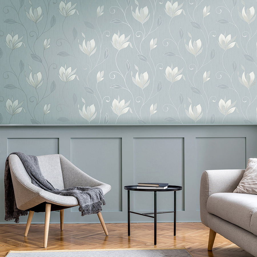 synergy-light-blue-floral-wallpaper-york-wallcoverings-m1740 - York Wallcoverings Wallpaper