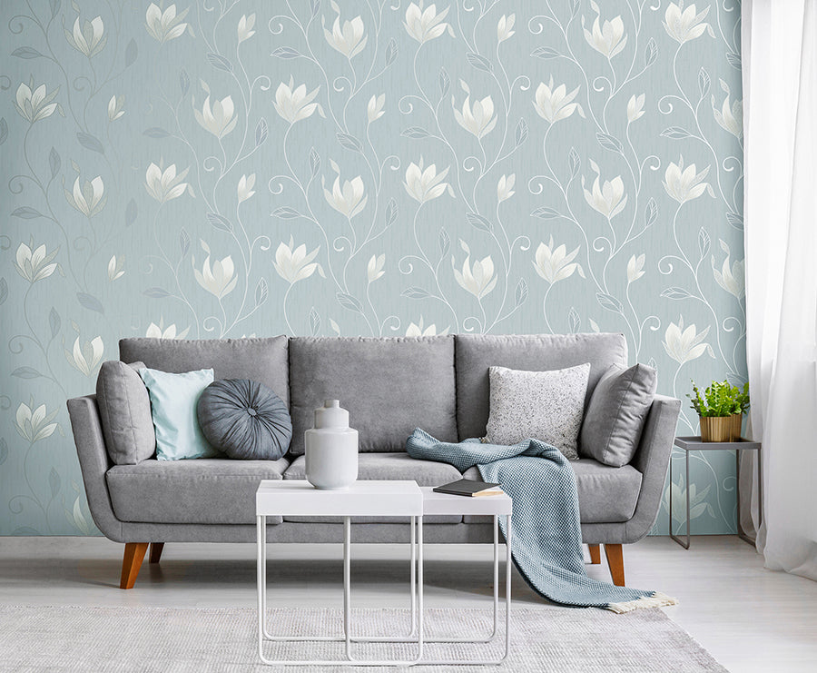 synergy-light-blue-floral-wallpaper-york-wallcoverings-m1740 - York Wallcoverings Wallpaper