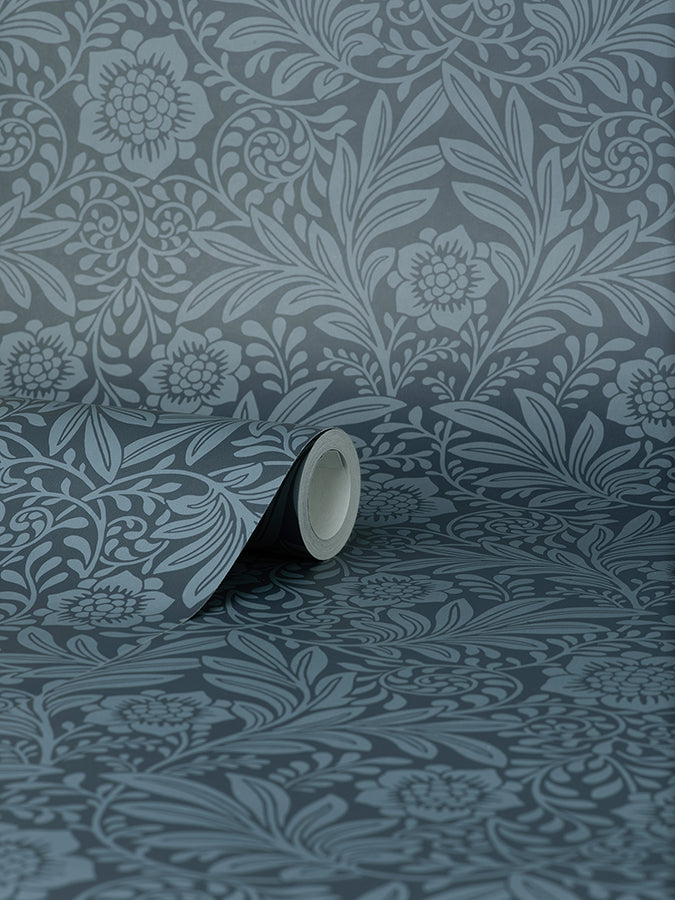 camille-navy-damask-wallpaper-york-wallcoverings-m1745 - York Wallcoverings Wallpaper