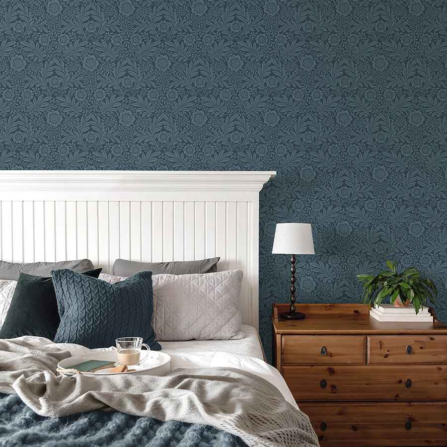 Camille Navy Damask Wallpaper - York Wallcoverings - M1745 - York Wallcoverings Wallpaper