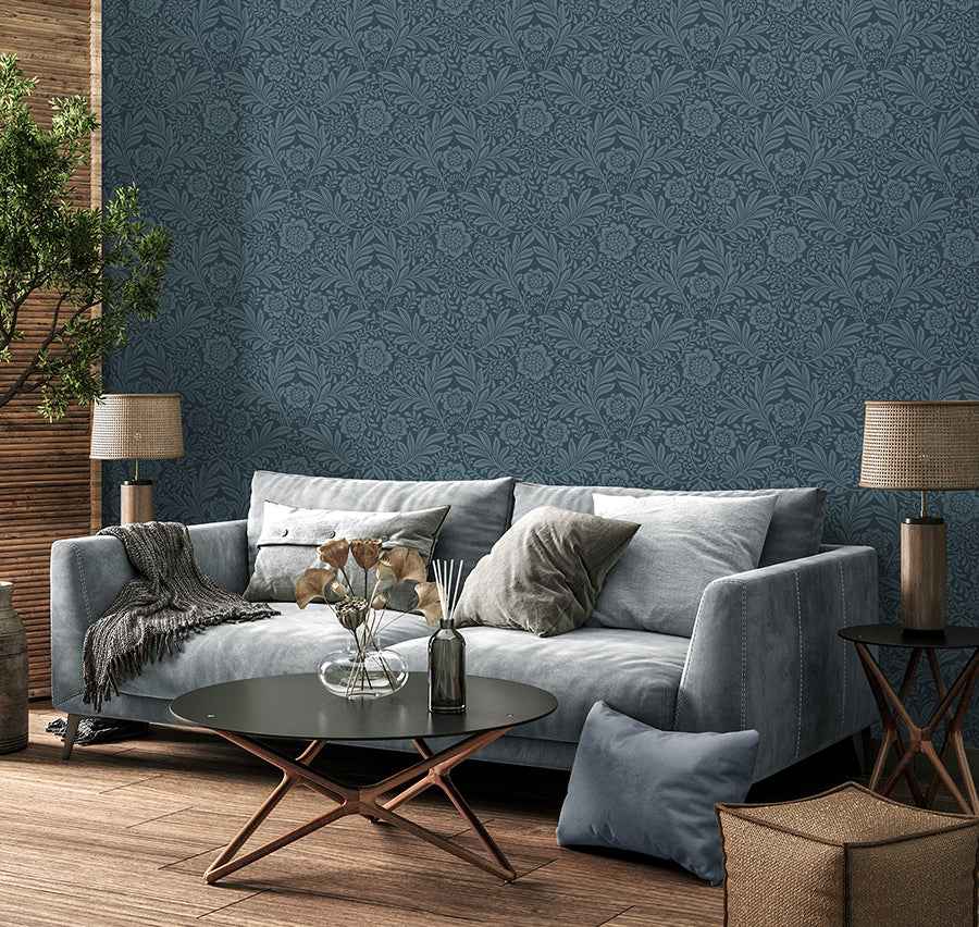 Camille Navy Damask Wallpaper - York Wallcoverings - M1745 - York Wallcoverings Wallpaper