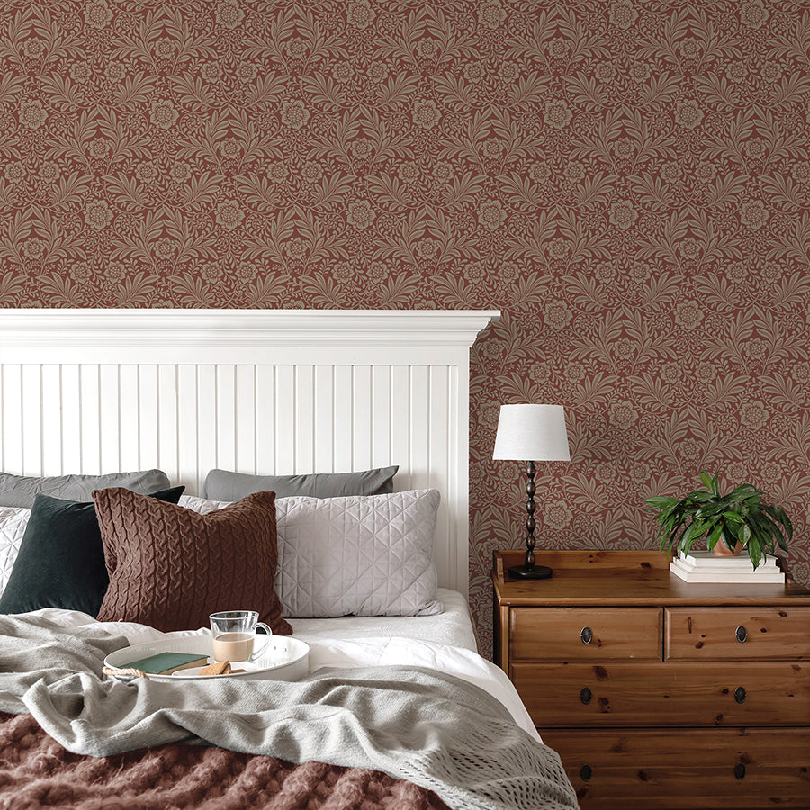 camille-red-damask-wallpaper-york-wallcoverings-m1746 - York Wallcoverings Wallpaper