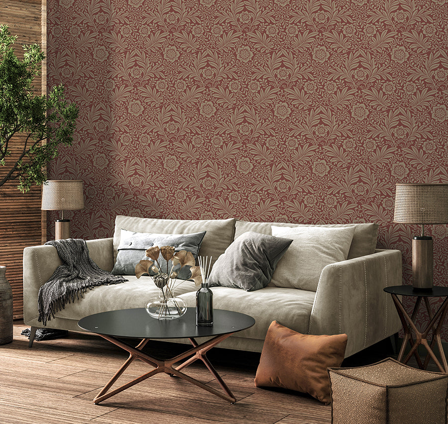 camille-red-damask-wallpaper-york-wallcoverings-m1746 - York Wallcoverings Wallpaper