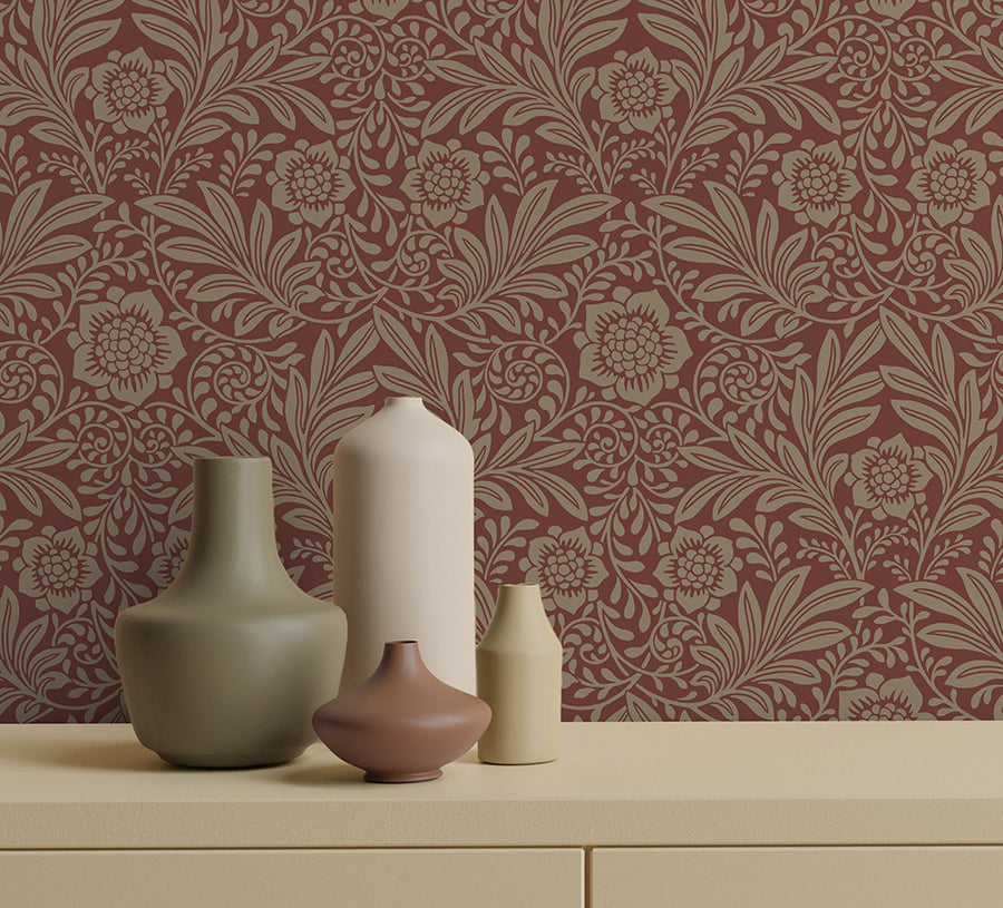 camille-red-damask-wallpaper-york-wallcoverings-m1746 - York Wallcoverings Wallpaper