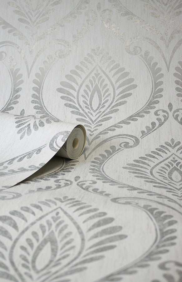 estelle-grey-damask-wallpaper-york-wallcoverings-m1756 - York Wallcoverings Wallpaper