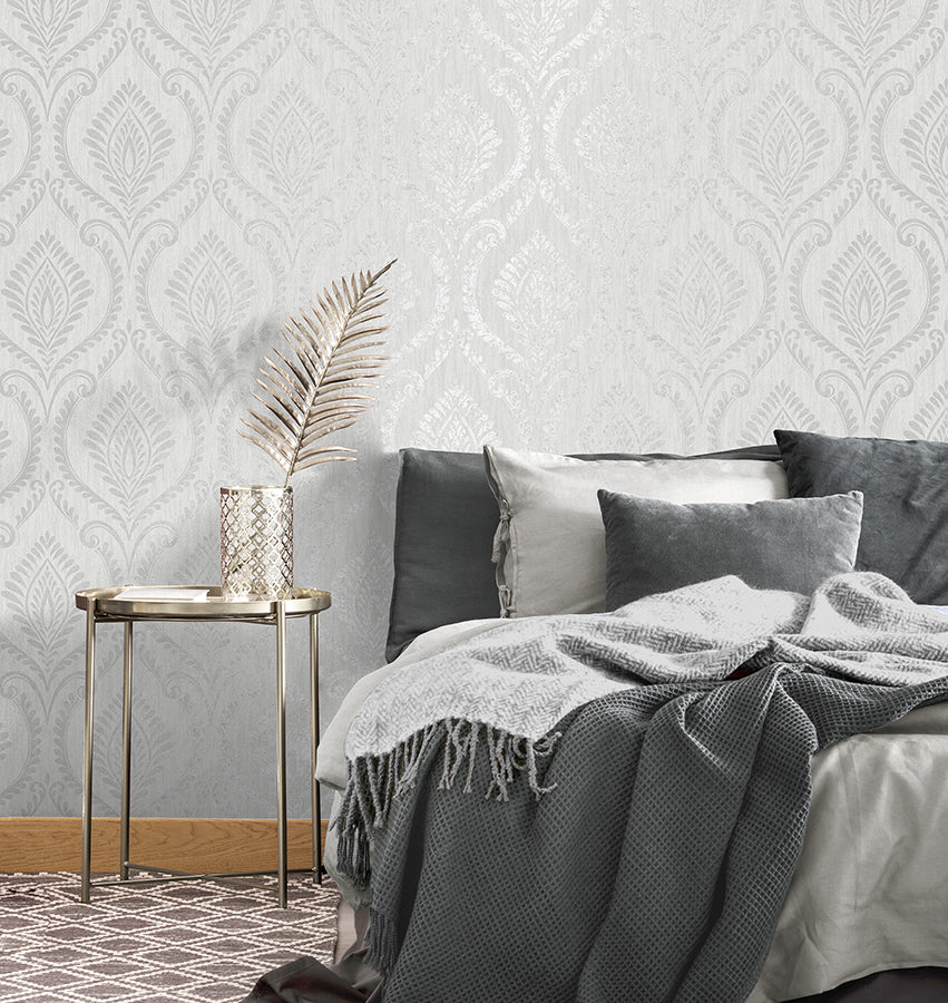 estelle-grey-damask-wallpaper-york-wallcoverings-m1756 - York Wallcoverings Wallpaper