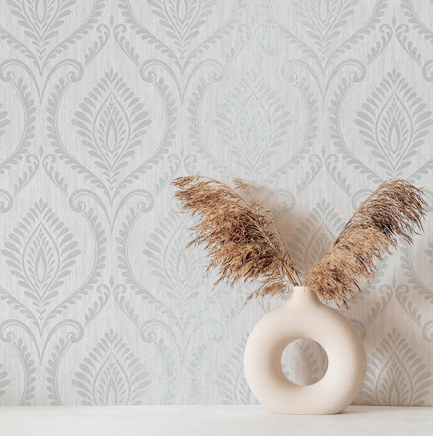 estelle-grey-damask-wallpaper-york-wallcoverings-m1756 - York Wallcoverings Wallpaper