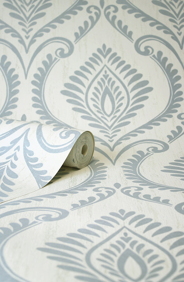 estelle-light-blue-damask-wallpaper-york-wallcoverings-m1757 - York Wallcoverings Wallpaper
