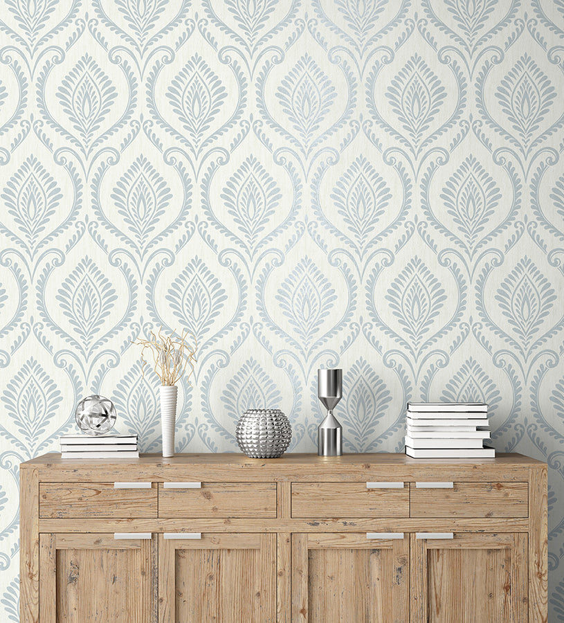 estelle-light-blue-damask-wallpaper-york-wallcoverings-m1757 - York Wallcoverings Wallpaper
