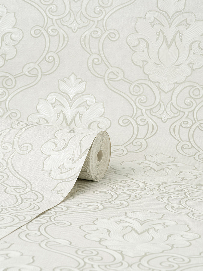 florentine-white-damask-wallpaper-york-wallcoverings-m95657 - York Wallcoverings Wallpaper