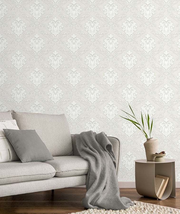 florentine-white-damask-wallpaper-york-wallcoverings-m95657 - York Wallcoverings Wallpaper