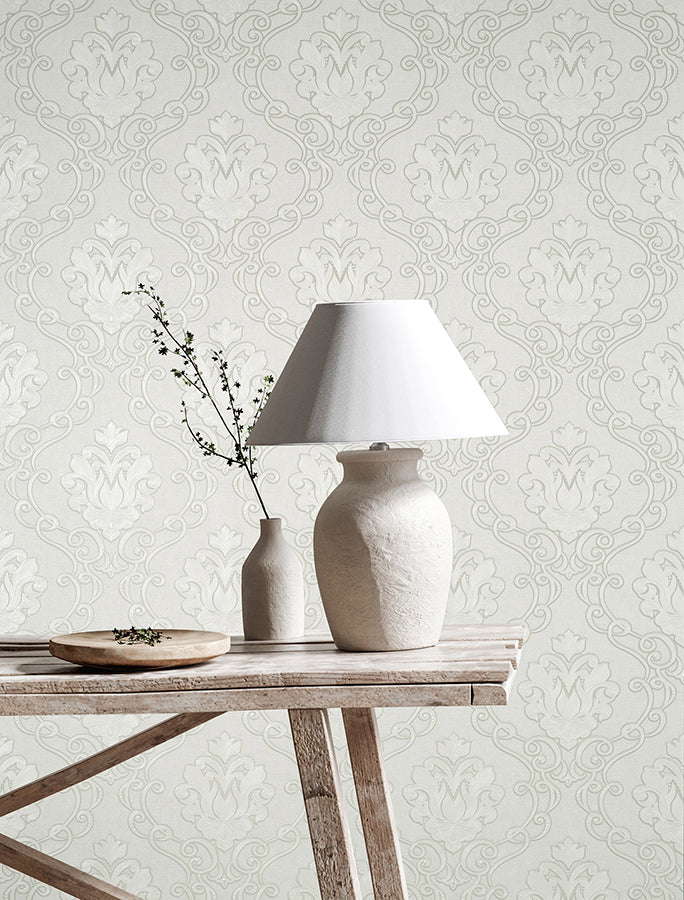 florentine-white-damask-wallpaper-york-wallcoverings-m95657 - York Wallcoverings Wallpaper