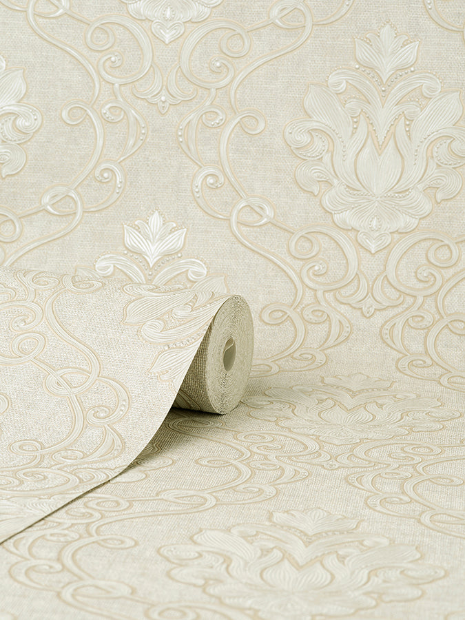 florentine-neutral-damask-wallpaper-york-wallcoverings-m95658 - York Wallcoverings Wallpaper