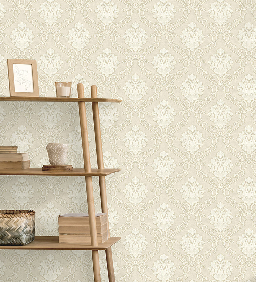 florentine-neutral-damask-wallpaper-york-wallcoverings-m95658 - York Wallcoverings Wallpaper