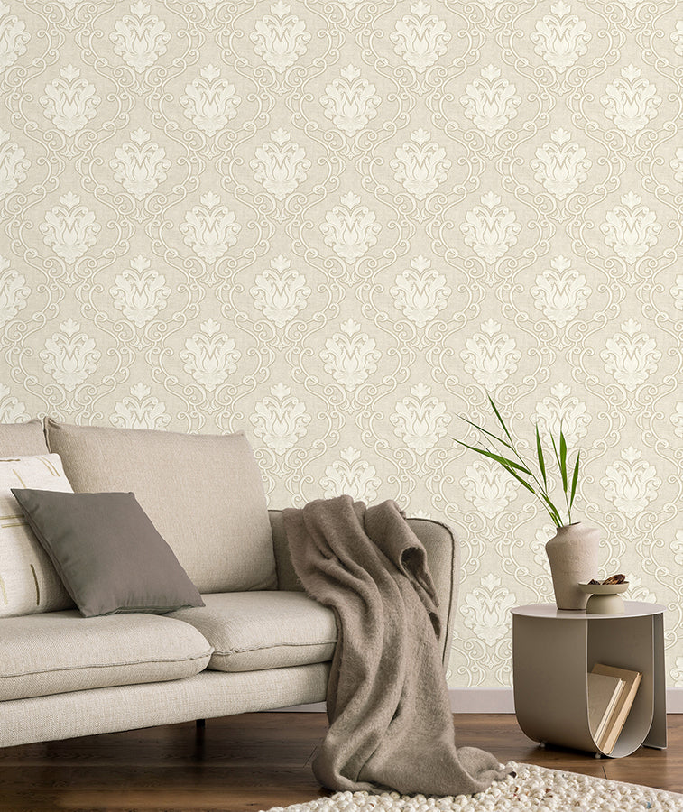 florentine-neutral-damask-wallpaper-york-wallcoverings-m95658 - York Wallcoverings Wallpaper