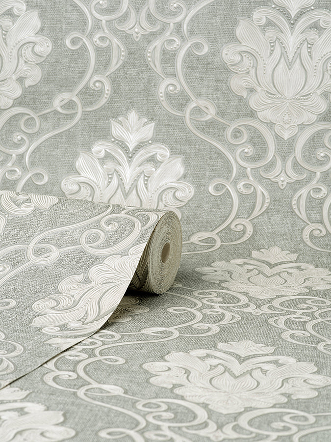 florentine-grey-damask-wallpaper-york-wallcoverings-m95659 - York Wallcoverings Wallpaper