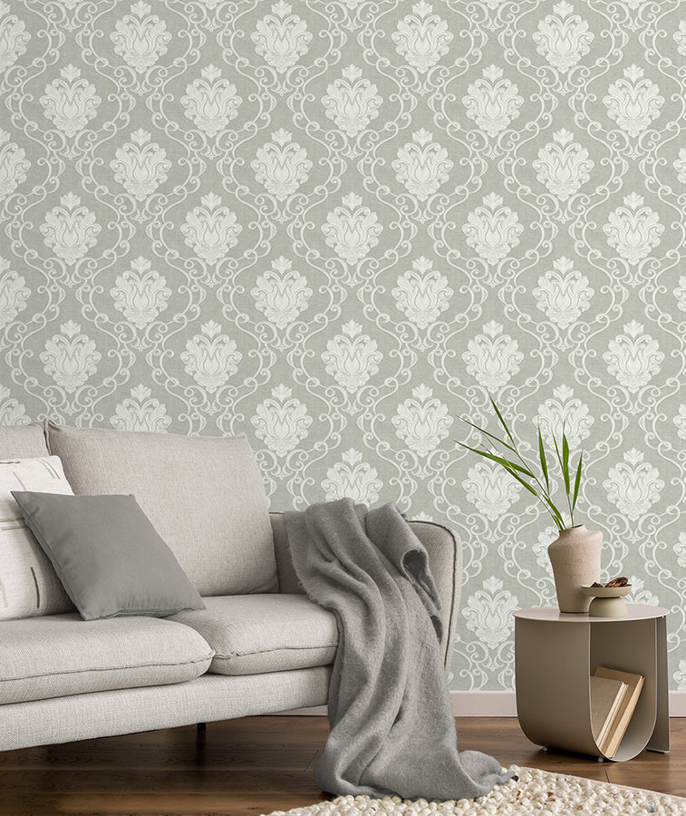 florentine-grey-damask-wallpaper-york-wallcoverings-m95659 - York Wallcoverings Wallpaper