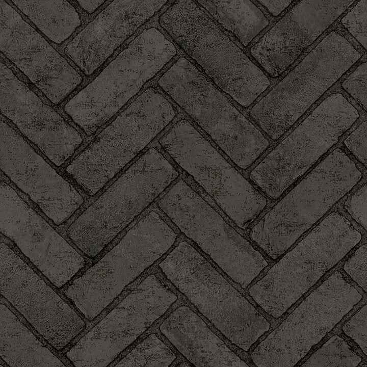 Canelle Black Brick Herringbone Wallpaper - York Wallcoverings - 4134-72533