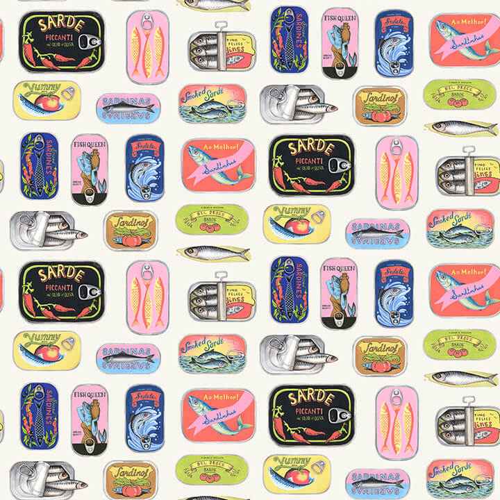 Cream Sardine Tins Peel and Stick Wallpaper - York Wallcoverings - RAS6267 - York Wallcoverings Wallpaper