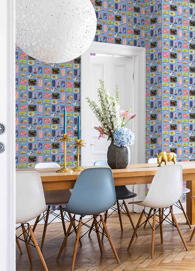 Blue Sardine Tins Peel and Stick Wallpaper - York Wallcoverings - RAS6268 - York Wallcoverings Wallpaper