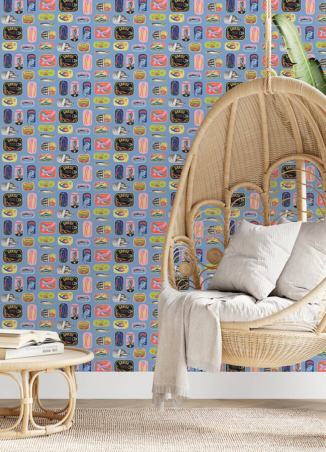 blue-sardine-tins-peel-and-stick-wallpaper-york-wallcoverings-ras6268 - York Wallcoverings Wallpaper