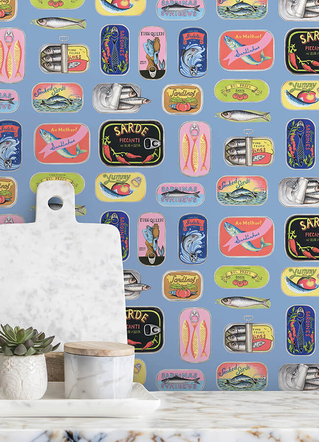 blue-sardine-tins-peel-and-stick-wallpaper-york-wallcoverings-ras6268 - York Wallcoverings Wallpaper