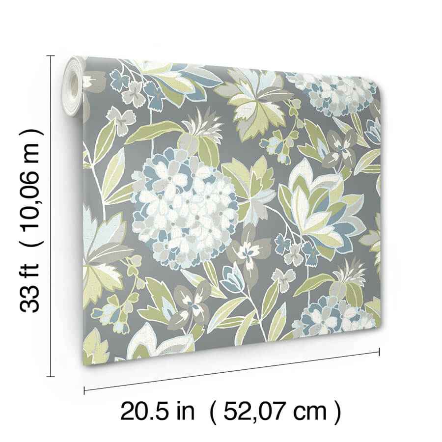 Valdivian Aqua Floral Wallpaper - York Wallcoverings - 4146-27227