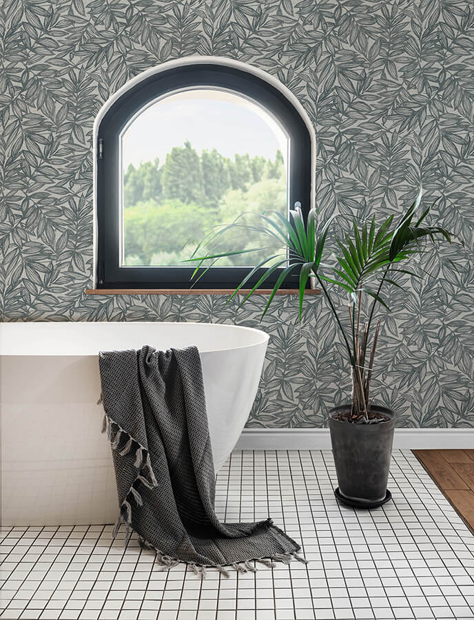 rhythmic-denim-leaf-wallpaper-york-wallcoverings-4146-27230 - York Wallcoverings Wallpaper