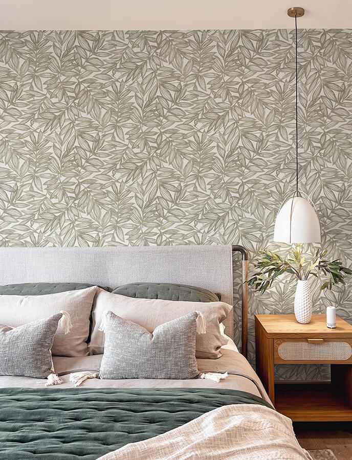 Rhythmic Taupe Leaf Wallpaper - York Wallcoverings - 4146-27233 - York Wallcoverings Wallpaper